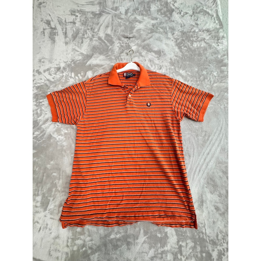 Chaps Ralph Lauren Mens Orange Striped Polo Shirt XL Casual Short Sleeve‎